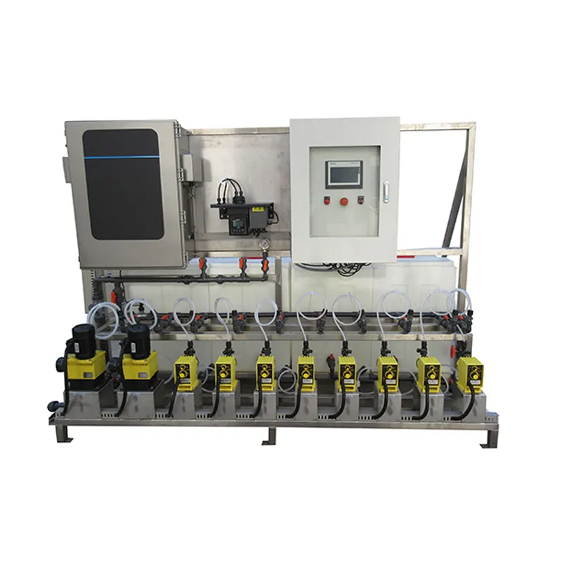 Automatic chemical recirculating water dosing unit for industrial wastewater treatment plant